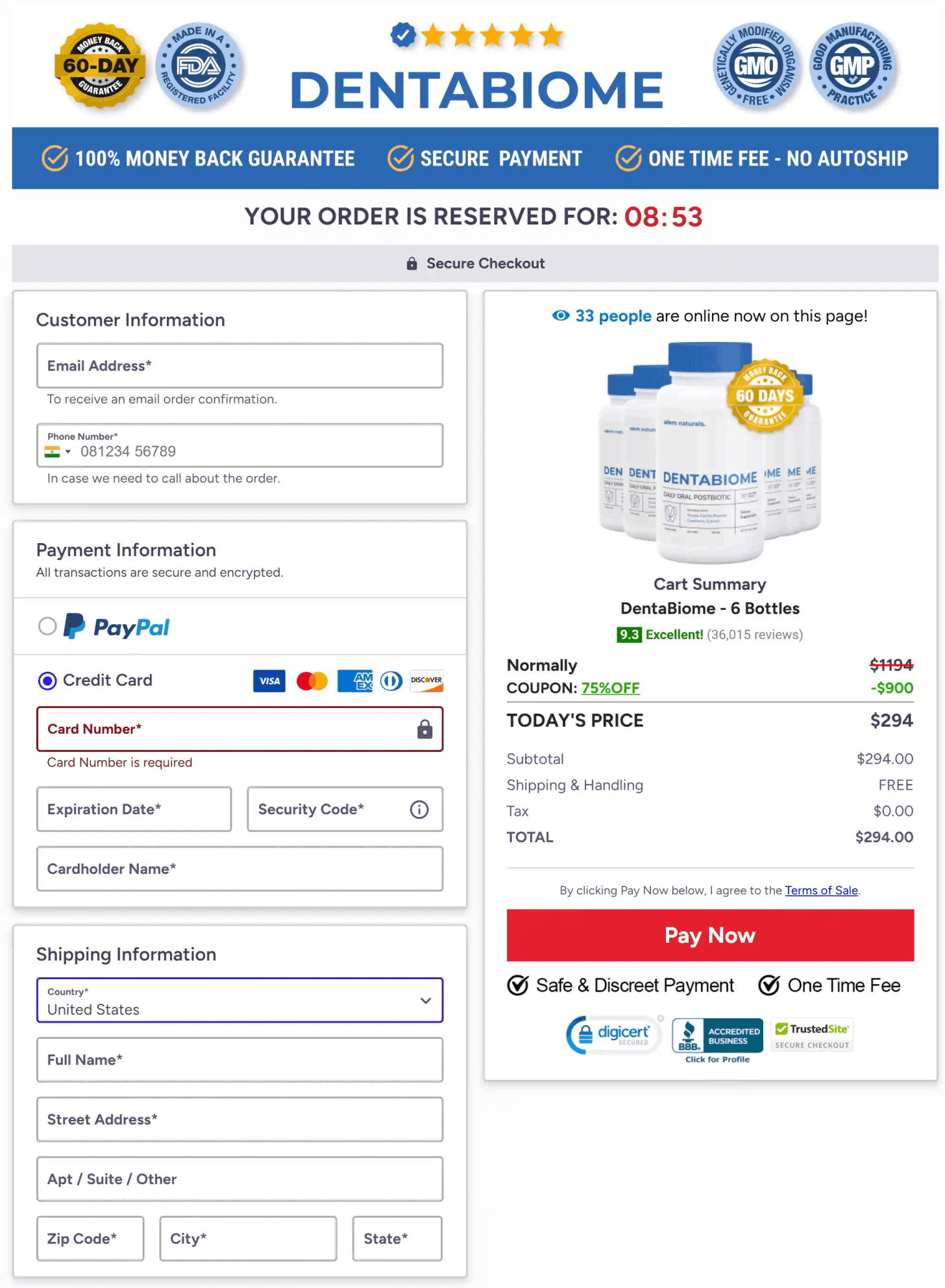 DentaBiome order page